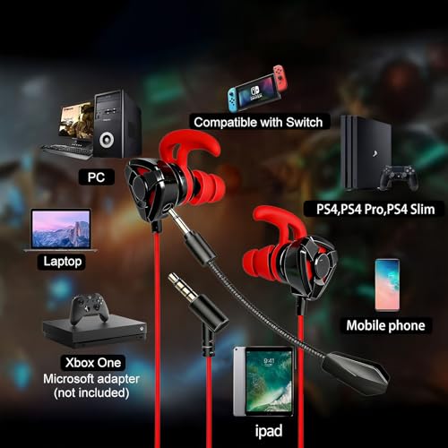 Fones de Ouvido com Fio Microfone Para Jogos, Fone com Fio para jogos, Compatíveis com PC, PS4, PS5, Xbox One, Fones Estéreos com Graves Destacáveis, Cancelamento de Ruído, com Microfone (negro)