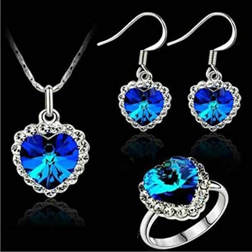 Ocean Heart Crystal Jewelry Set Love Women 's Accessories(Royal blue)