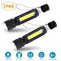 AERZETIX Rechargeable Led Tactical Flashlight, High Lumen Super Bright Led Flashlight, Waterproof Mini Handheld Light with COB Light, 4 Modes Zoomable LED Torch for Camping Emergency Use (2 Pack)