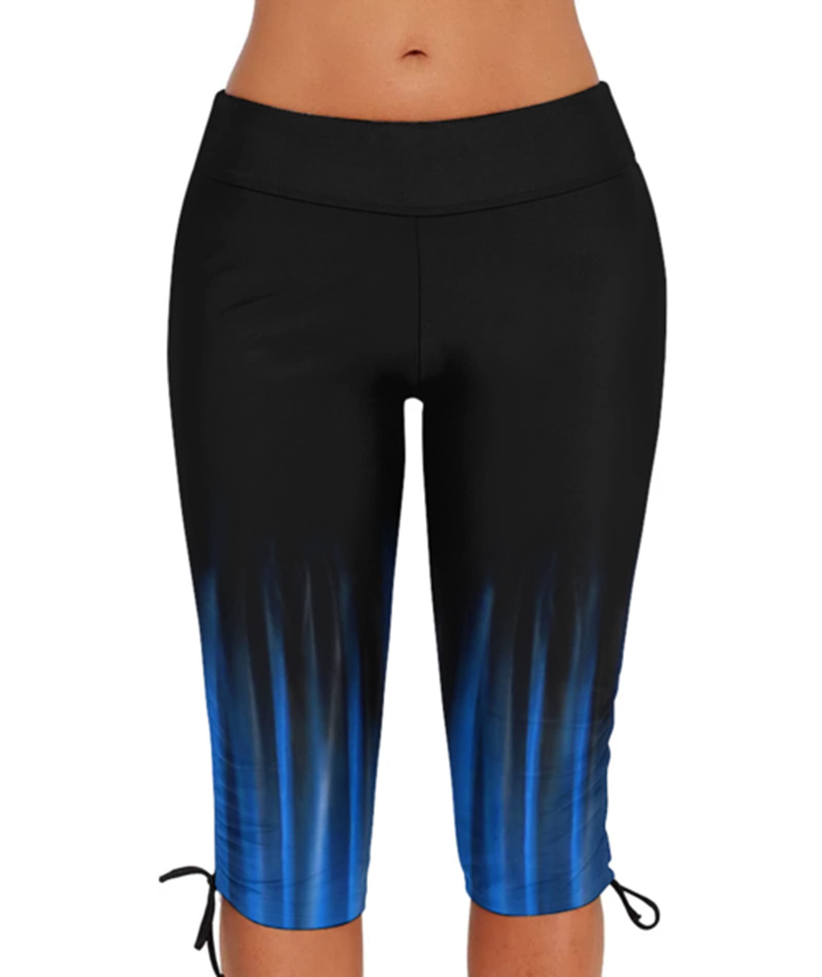 Photo 1 of Urchics Womens Plus Size Rash Guard Capris Long Swim Shorts Tankini Bottom Sporty Stripe Blue XXXL