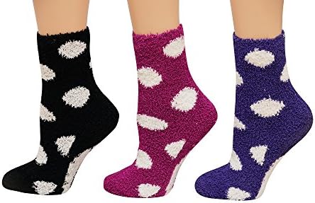 Freshox Women's (3 Pairs) Anti-Skid Fuzzy Crew Socks and FREE Gift box Assortment #1