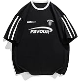 Vamtac Mens Patchwork Racing T Shirt Y2K Vintage Oversized Graphic Tees Contrast Color Stripe Half Sleeve Streetwear Top