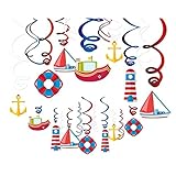 Kristin Paradise 30Ct Nautical Hanging Swirl Decorations, Ahoy Boy Birthday Ceiling Streamers, Baby Shower Theme, Sailor Party Supplies, Cruise Kids Favors, Anchor Sailboat Yacht 1st First Bday Decor
