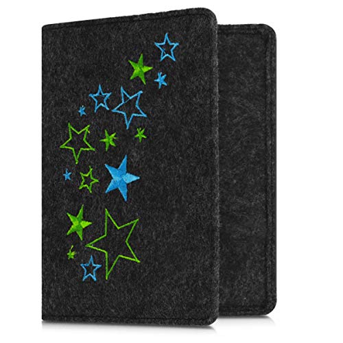 kwmobile-Passport-Holder-with-Card-Slots-Felt-Passport-Cover-Protective-Case-Travel-Wallet-for-Men-Women-Star-Mix-Light-GreenBlueDark-Grey