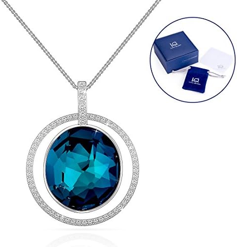 Lydia Queen Blue Sapphire Necklace Made with Swarovski Crystal Cubic Zirconia Diamond Accent Round Pendant Necklace Jewelry Gifts for Her - LUXURY GIFT VERSION
