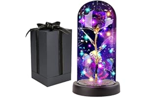 GIIFER Valentines Days Rose Gifts for Mom, Galaxy Butterfly Rose in Glass Dome Light up Artificial Flower Rose Birthday Gifts for Women Grandma, Eternal Glass Rose Gift for Her Anniversary Wedding(Purple)