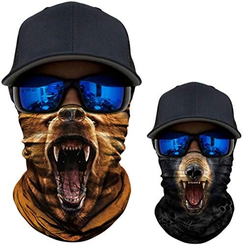 AXBXCX 2 Pack 3D Animal Neck Gaiter Scarf Bandana Face Mask Seamless UV Protection for Outdoor Activities