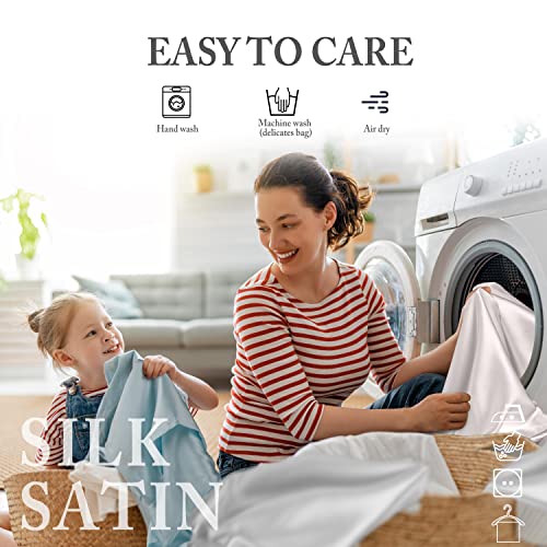 2 PACK SILK SATIN PILLOWCASE FOR HAIR AND SKIN KING SIZE, SOFTER COOLING SILK PILLOW CASE 2 PACKS WITH HIDDEN ZIPPER, SMOOTH SATIN PILLOW CASE COVER, IVORY WHITE 20X36 INCHES