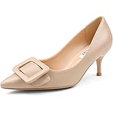 JOY IN LOVE Women's Kitten Heel Pumps Pointed Toe Square-Buckle Office Dress Pump Shoes