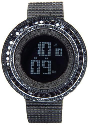 King Master65.00ct Lab Made Diamond Watch Fully Iced Out Mens Digital Watch Black Stainless Steel Metal Band