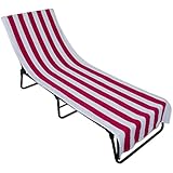 DII Stripe Beach Lounge Chair Towel with Fitted Top Pocket, 26x82, Pink