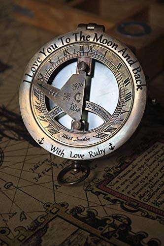 Personalized engraved sundial compass, Engraving on top lid and gnomon, Gift for all occasions, Christmas, New year, Graduation, Love gift, Get well soon, wedding anniversary. Free real leather case - Thumbnail 3
