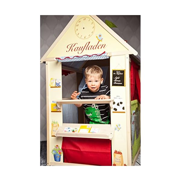 roba Spielhaus-Kombination, Rollenspiel Haus für Kinder, verwendbar als Kaufladen, Kasperletheater, Tafel, Schalter für Post/Bank/Kiosk – Bild 6