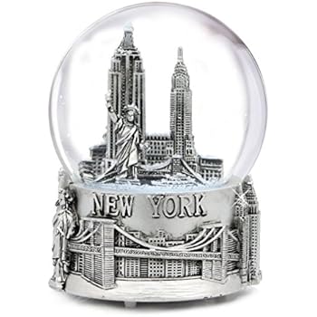 Musical Silver New York City Snow Globe with Sculpture Base, 6 Inch