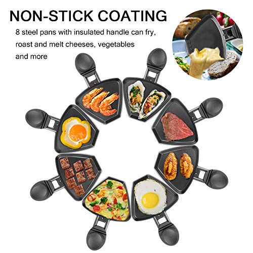 Raclette 8 Personen Naturstein mit Heißem Stein Zum Grillen und Überbacken, 8 Pfännchen, Antihaftbeschichtet, Schwarz – Bild 4