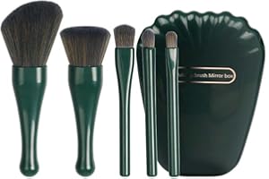 COSHINE Shell Portable Travel Makeup Brush Set, 5pcs Mini Complete Function Cosmetic Brushes with Mirror Set (Jasper)