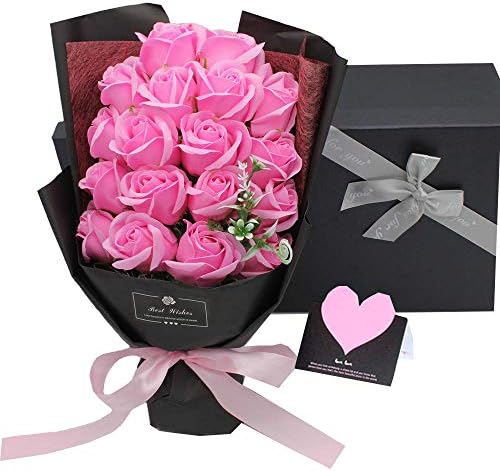 ソープフラワー 母の日 花 LangRay 花束 造花 プレゼント ギフト 可愛い 石鹼花 石鹼フラワー 贈り物 ギフト 敬老の日 開店祝い 誕生日 記念日 お見舞い 感謝 お礼 ギフトボックス（ピンク）