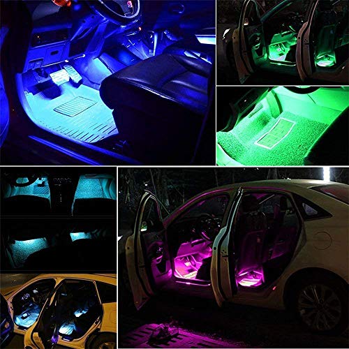 Sanhezhong Car LED Strip Light, 4pcs 36 LED DC 12V Multicolor Music Car Interior Light LED Under Dash Lighting Kit with Sound Active Function & Wireless Remote Control, Car Charger