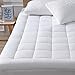 Mattress Pad Cover-Cotton Top with Stretches to 18” Deep Pocket Fits Up to 8”-21” Cooling White Bed Topper (Down Alternative, King)