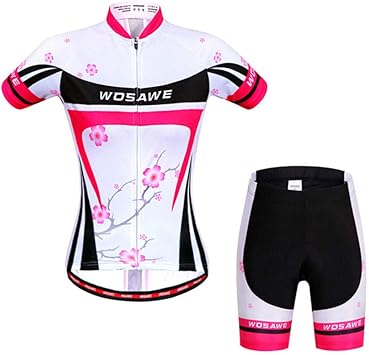 Amazon Co Jp 女性用サイクリングスーツ 夏用半袖バイクジャージ 自転車トップ ４ｄパッド入りショートパンツ S スポーツ アウトドア