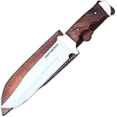 Prop Swords 14-Inch Bowie Knife, Full Tang Fixed Blade Hunting Knife with Rosewood Handle, 8.5” Clip Point Blade, Leather Sheath for Camping, Survival & Outdoor Use