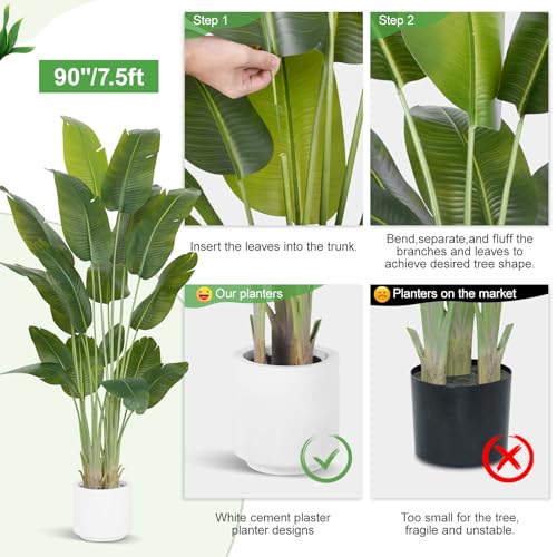 ZEEOZE Artificial Plant Bird of Paradise 230 cm Decorative Artificial Plants with 18 Banana Leaves, Large Indoor Artificial Plant with White Pot for Home Decoration Living Room Home Room Decor