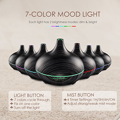 VicTsing 300ml Essential Oil Diffuser, Wood Grain Ultrasonic Aroma Cool Mist Humidifier for Office Home Bedroom Baby Room Study Yoga Spa (Grey and Black)