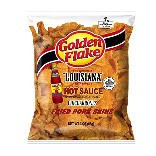 Golden Flake Pork Rinds, Louisiana Hot Sauce Keto Friendly Snack with