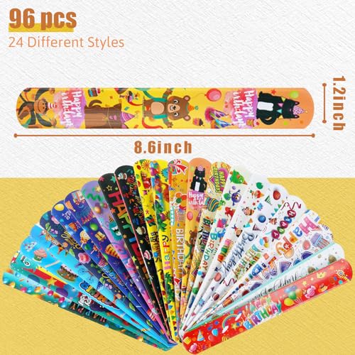 Shindel 96PCS Slap Bracelets for Kids, Kids Slap Wristbands Birthday Theme Snap Bracelets for Birthday Party Favors Classroom Prizes Kids Birthday