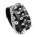 MORE FUN Punk Style Black Leather Cuff Bracelet Wristband Bullet Design with Skull Head Style