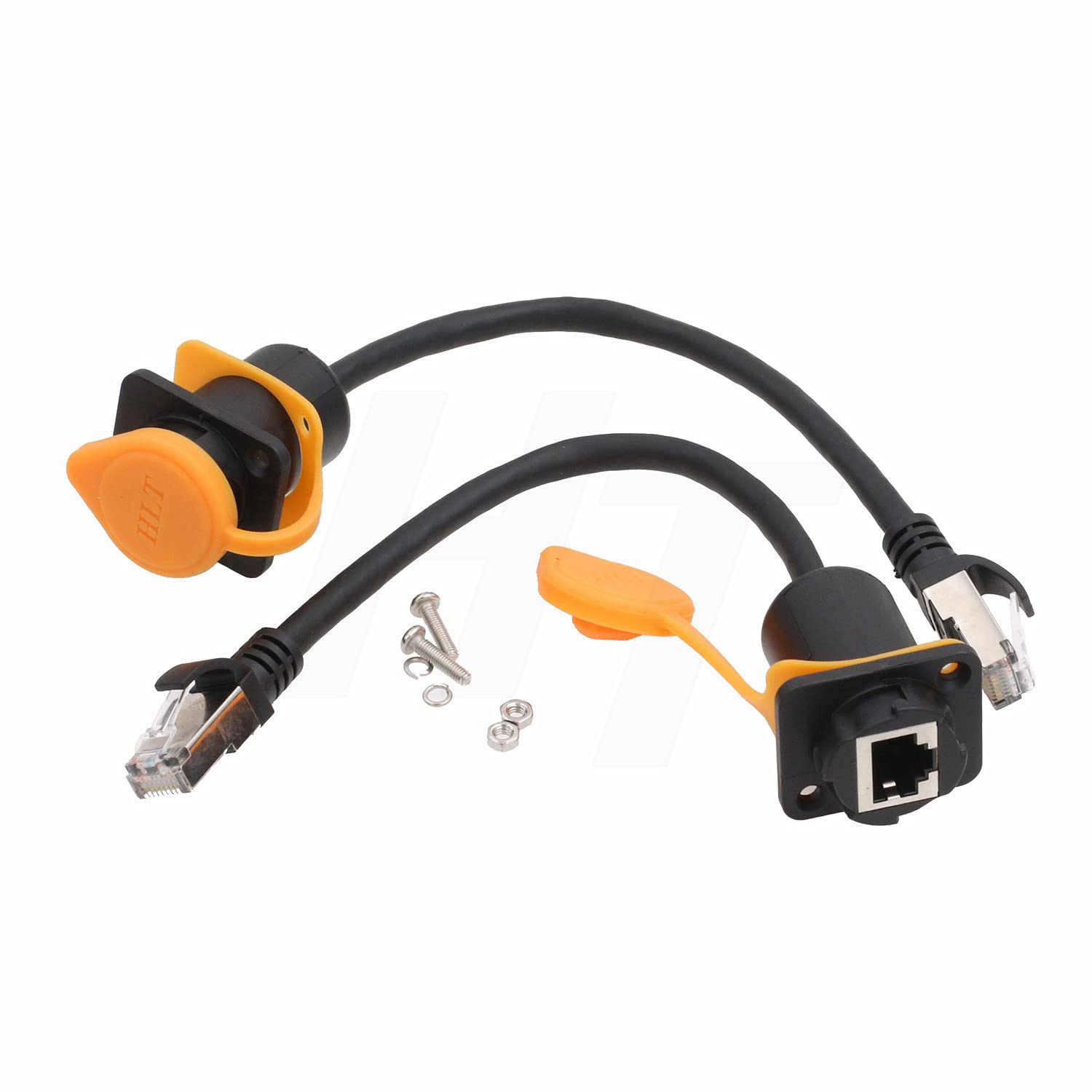 HangTon Connect 2pcs LAN Ethernet Network RJ45 Extension Cable Panel Mount Female Socket Waterproof to Male RJ45 8p8c 15cm