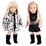 DreamWorld Collections - Glamour Girl - 3 Piece Outfit - Snow Leopard Faux Fur Coat with Black Velvet Dress and Black Boots - Clothes Fits 18 Inch American Girl Doll (Doll Not Included)