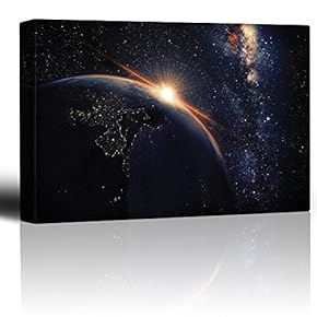 Sun Shining on Planet Earth from Outerspace - Canvas Art Home Art - 12x18 inches