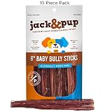 Premium Grade 6" Baby Bully Sticks by Jack&Pup All Natural Beef Bladder Stick Dog Treats - 10 Pack