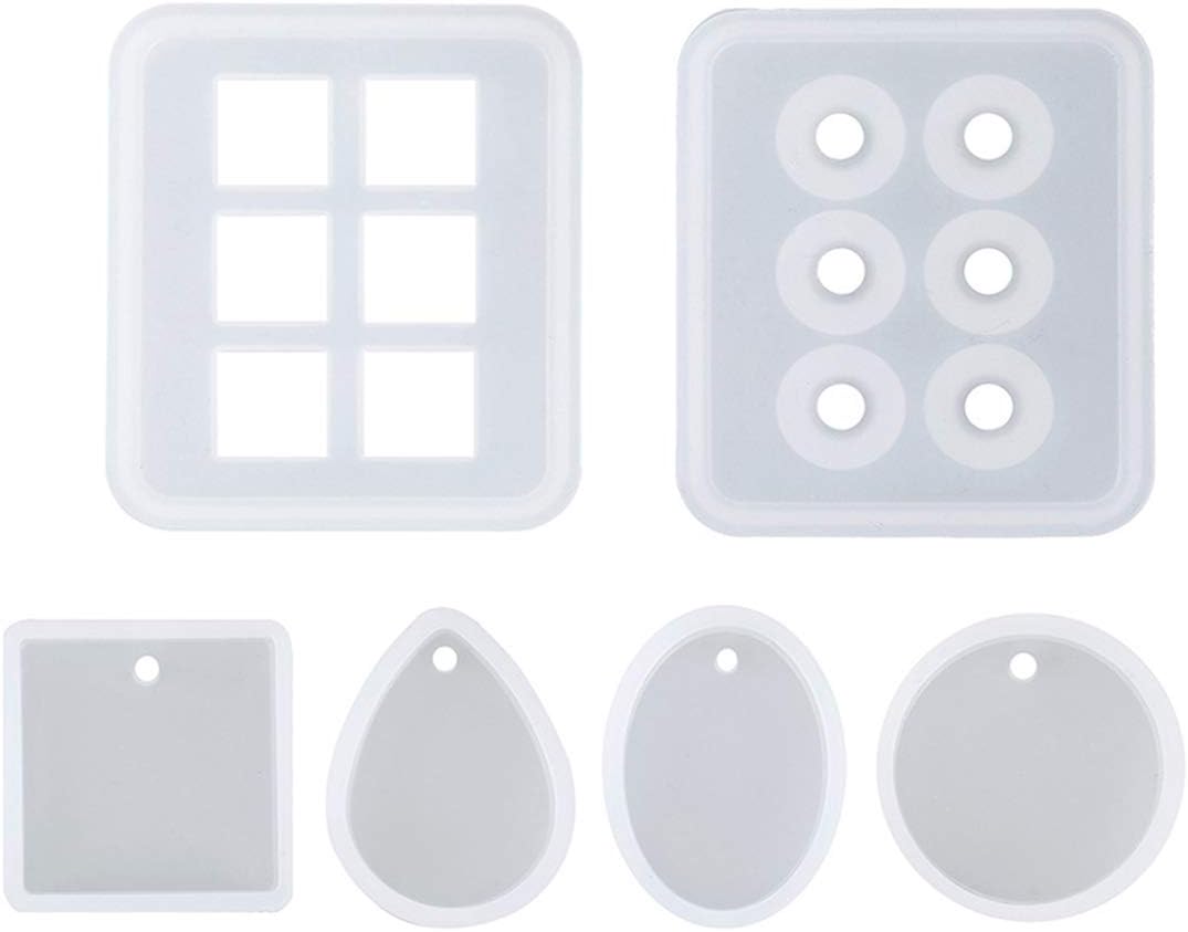 Fineder 2 Pack Round and Square Beads Pendant Resin Epoxy Mold, 4 Shapes Silicone Resin Mould Pendant Jewellery Molds with Hanging Hole for DIY Craft Making