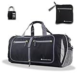 The Friendly Swede Foldable Lightweight 48L Travel Duffel Bag with Padlock (Black)