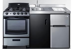 SUMMIT APPLIANCE Summit 63" All-in-One Kitchenette with Gas Range, Refrigerator-Freezer, Sink, White - ACK63GASBSS