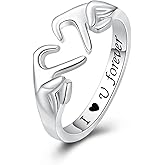 925 Sterling Silver Heart Claddagh Rings for Women Teens Girls, Adjustable White Gold Plated Ring Friendship Promise Love Heart Jewelry Rings Mothers Day Valentines Holiday Gifts for Women Friends
