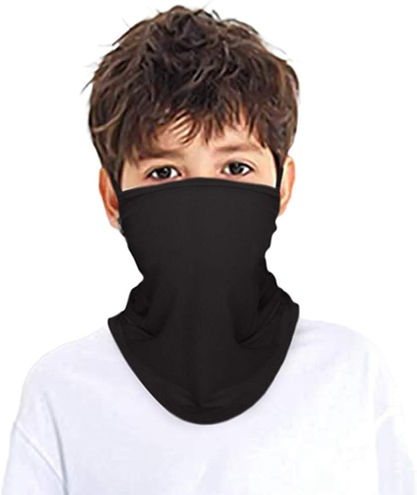 Kids Face Mask Bandana Ear Loops Mesh Holes Neck Gaiter Cooling Breathable Balaclava Scarf Dust UV Protection for Boys Girls: Clothing
