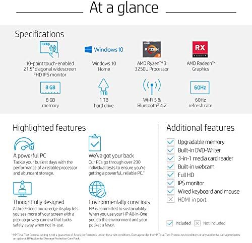 HP 22-DF AMD Ryzen 3 3250U 8GB 1TB HDD 21.5-Inch Full HD Touch Screen All-in-One PC 6 HP 22-DF AMD Ryzen 3 3250U 8GB 1TB HDD 21.5-Inch Full HD Touch Screen All-in-One PC