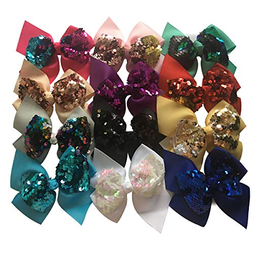 Sequin Hair Bows Baby Ribbon Bow Hair Clip Girl's Hair Bows Alligator Clips 12pcs By Yazon - Thumbnail 3