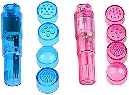 Pocket Rocket Mini Personal Trigger Point Massager Toys Different 4 Heads(Pink, Blue)
