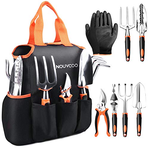 7pcs Garden Tools Set for Women Men , Aluminum Alloy Hand Gardening Kit with with Soft Rubberized Non-Slip Handle, Durable Storage Tote Bag and Pruning Shears Garden Gifts