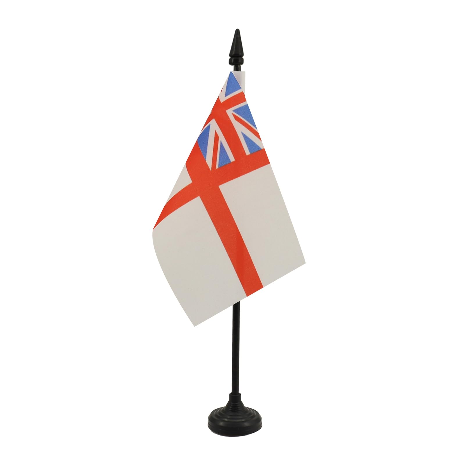 AZ FLAG - White Ensign Table Flag 4'' x 6'' - St George's Ensign Office Mini Banner 100% Polyester 15 x 10 cm - Mini Desk Flag with 10'' Pole and Black Plastic Base