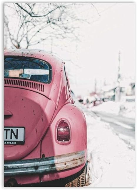 Amazon ヴィンテージ車ポスター版画ピンクバス写真壁アートパネルレトロ車キャンバス絵画インテリア北欧リビング部屋壁装飾写真40x60cmいいえフレーム ウォールステッカー オンライン通販