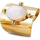 HAIXIAN Adjustable 14K Gold Cocktail Party Thumb Index Finger Ring,Open Classic Full Finger Gemstone Wide Band Ring,Jewelry for Women