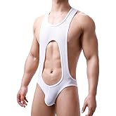 WMIERFI Mens Bodysuit Thong G-string Leotard Mesh Wrestling Singlet Jumpsuit Underwear Base Layers