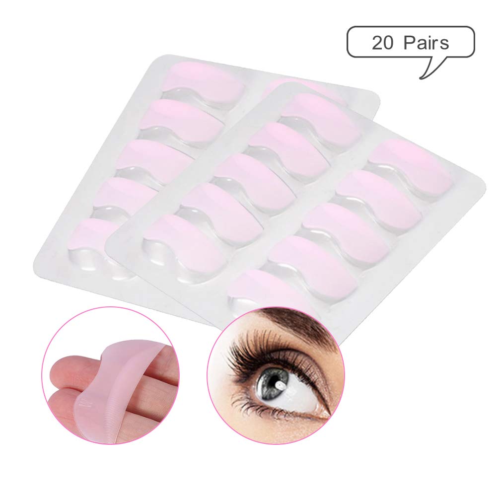 Salmue Silicone Eyelashes Patches Curlers Kit, Pink, Includes 20 Pairs Silicone Pad & Eyelash Curler