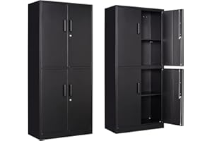 Anxxsu Metal Storage Locking Cabinet, 71" Tall Metal Cabinet with 4 Doors and 2 Adjustable Shelves, Locking Steel Cabinet for Home, School, Office, Gym, Garage Storage (Black)