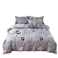 BeddingWish Cartoon Grey Cute Baby Elephant Lion Kids Bedding hidder Zipper Winter Duvet Cover Sets Twin (3Pcs)